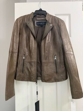 Marc New York Taupe Brown Leather Moto Jacket